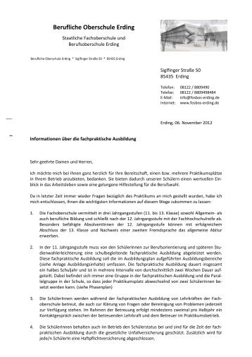 Informationsschreiben für Praktikumsbetriebe Wirtschaft - Berufliche ...