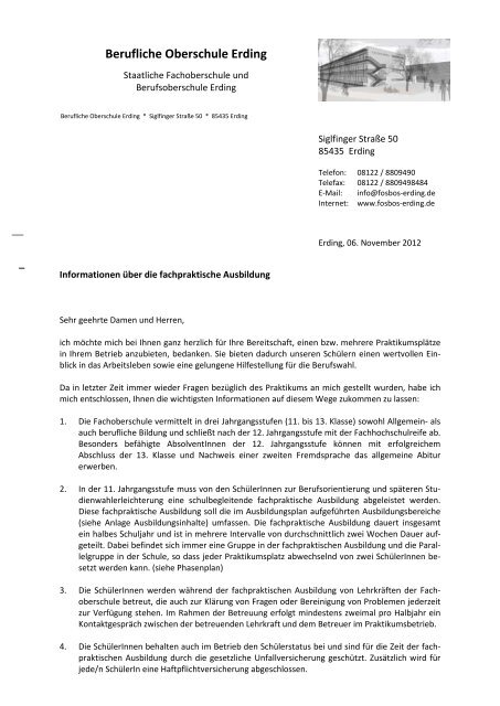 Informationsschreiben für Praktikumsbetriebe Wirtschaft - Berufliche ...