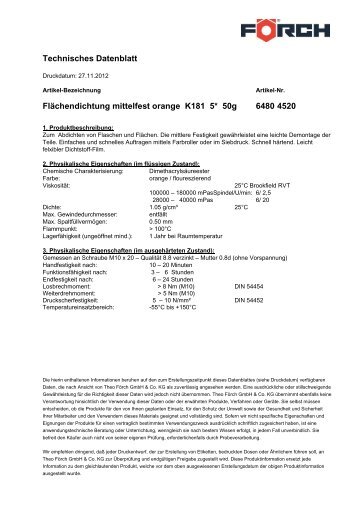 Technisches Datenblatt Flächendichtung mittelfest orange ... - Förch