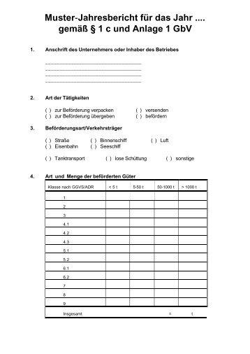 Muster-Jahresbericht für das Jahr .... gemäß § 1 c und Anlage 1 GbV