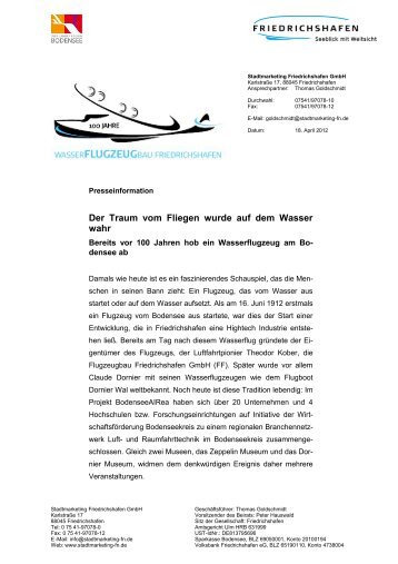 Pressemitteilung Wasserflugzeugbau AERO - Friedrichshafen