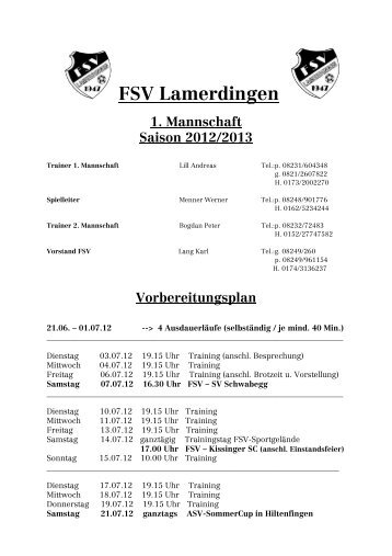 Und hier noch der Vorbereitungsplan der ersten ... - FSV Lamerdingen