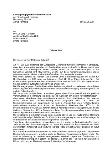 Brief an den Ärztlichen Direktor des UKE - Flüchtlingsrat Hamburg