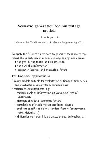 Scenario generation for multistage models - GAMS