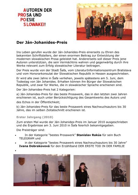 Der Ján-Johanides-Preis - Frankfurter Presseclub