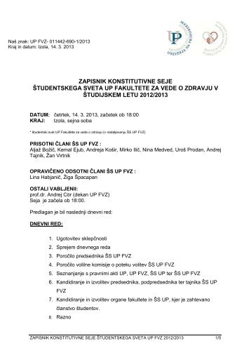 zapisnik konstitutivne seje študentskega sveta up fakultete za vede ...