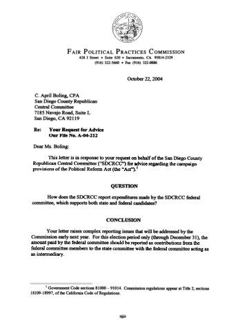 Boling Advice Letter - Fair Political Practices Commission