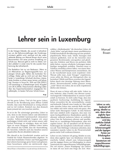 Lehrer sein in Luxemburg - Forum – für Politik, Gesellschaft und ...