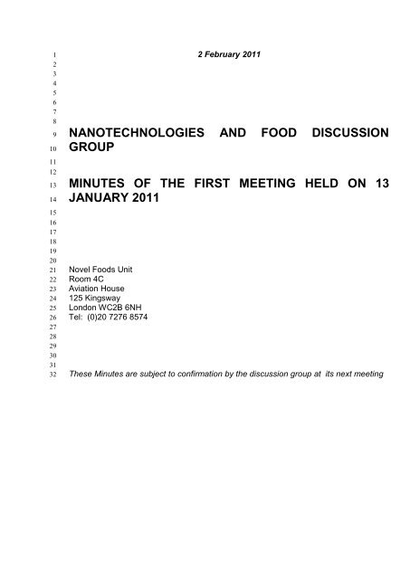 nanotechnologies and food discussion group minutes of the first