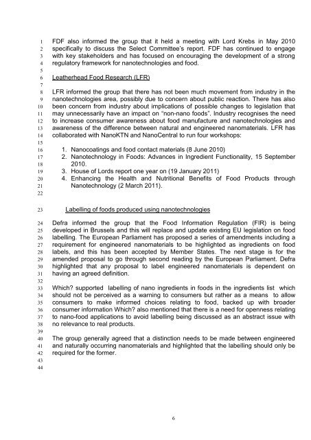 nanotechnologies and food discussion group minutes of the first