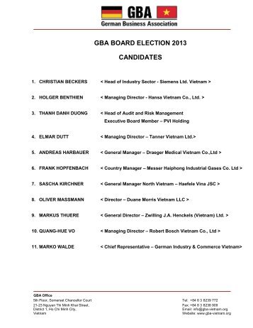 GBA Board Election 2013 - Candidates - German Business ...