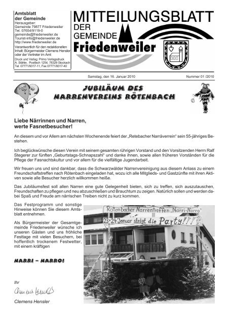 Jubiläum des Narrenvereins Rötenbach - Friedenweiler