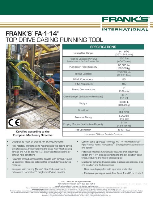 fa-1 - Frank's International