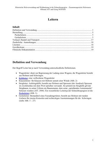 Leitern, Steigleitern - Holzverwendung