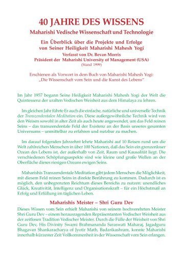 40 Jahre des Wissens - Maharishi Vedische Medizin