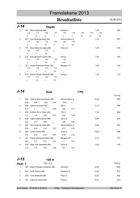 Resultatliste Framolekene 2013 - Friidrett.no