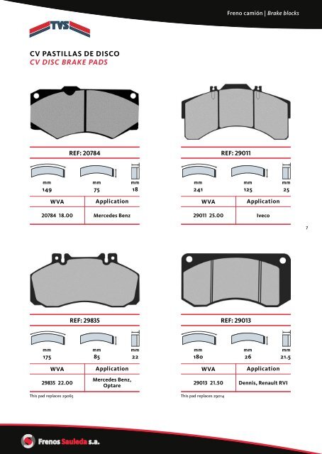 cv pastillas de disco cv disc brake pads - Frenos Sauleda Sa