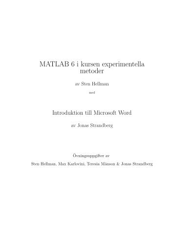 MATLAB 6 i kursen experimentella metoder - Fysikum - Stockholms ...