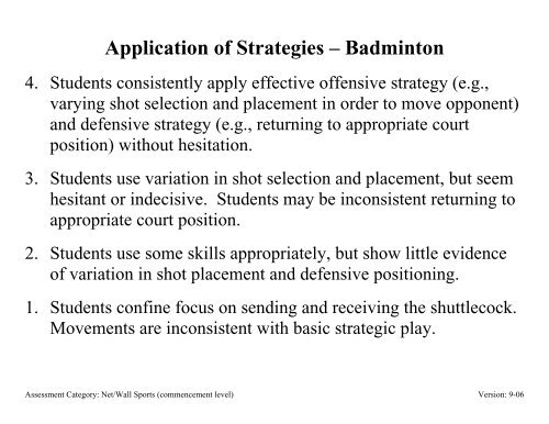 Badminton Rubric