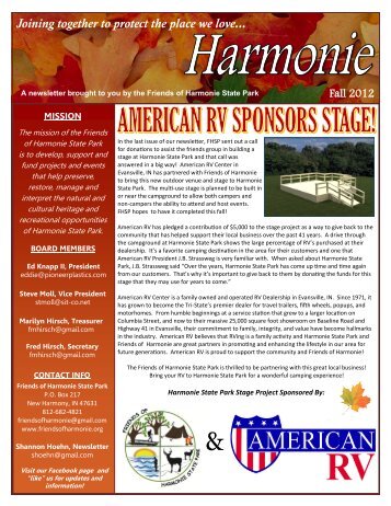 FHSP Fall 2012 Newsletter - Friends Of Harmonie State Park