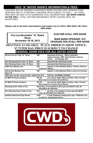 show fees and prize money - Fox Lea Farm