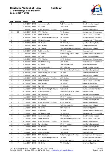 Deutsche Volleyball-Liga Spielplan - FT-1844 Freiburg Volleyball