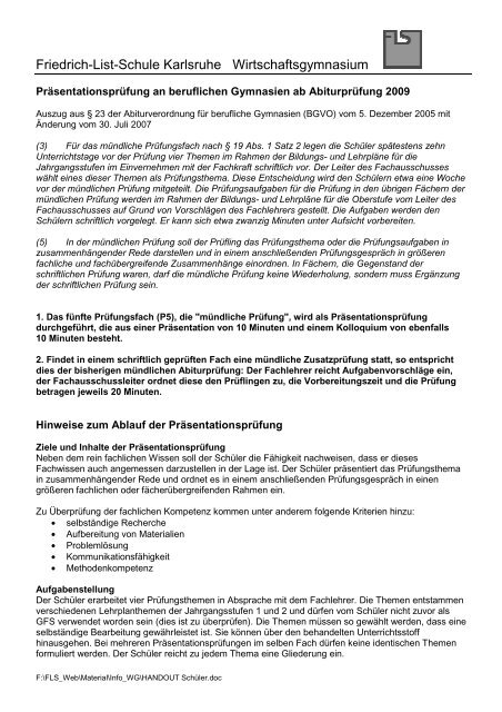 Was Ist Ein Handout Schule HANDOUT Schüler - Friedrich-List-Schule Karlsruhe