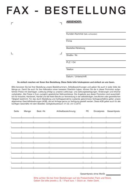 FAX - BESTELLUNG - Hoffman Pro System Wittlich