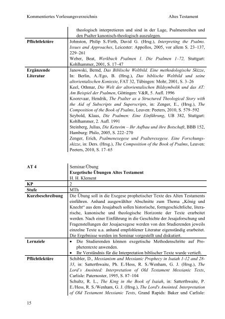 Kommentiertes Vorlesungsverzeichnis 2011/2012