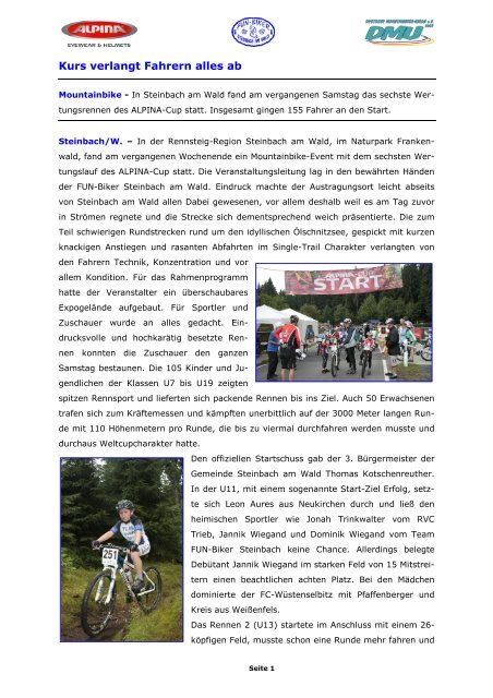 Veranstaltungsbericht ALPINA-Cup Steinbach am Wald 24. Juli 2010