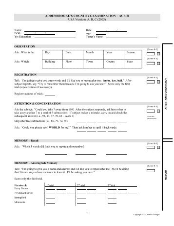 ADDENBROOKE'S COGNITIVE EXAMINATION – ACE-R