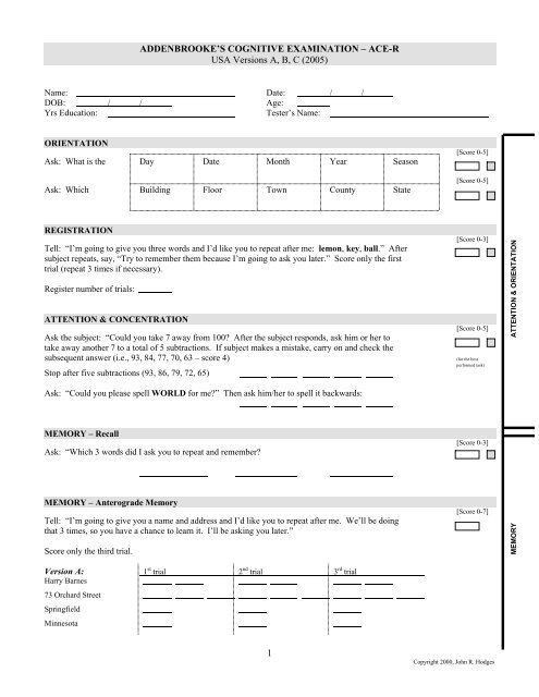 ADDENBROOKE'S COGNITIVE EXAMINATION – ACE-R