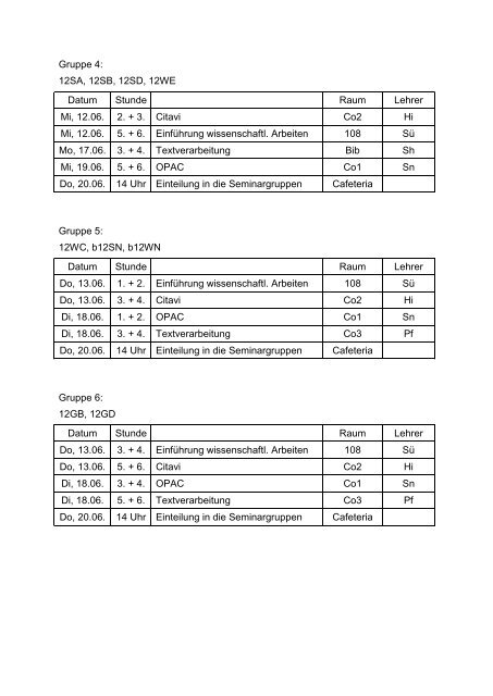 Termine der ersten beiden Seminarwochen - Staatliche ...