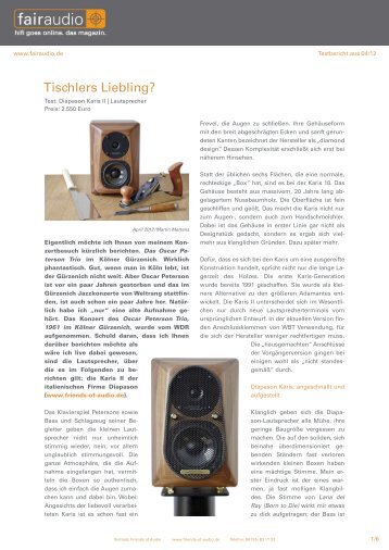 Testbericht Diapason KARIS bei fairaudio 04/2012 - Friends of Audio