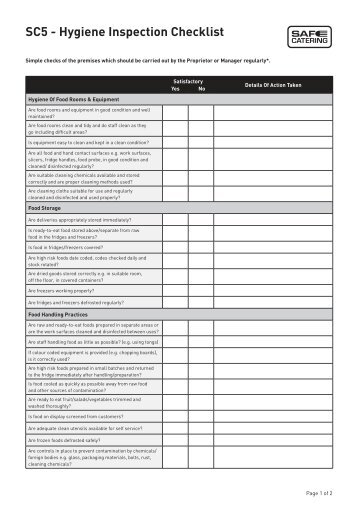 SC5 - Hygiene Inspection Checklist