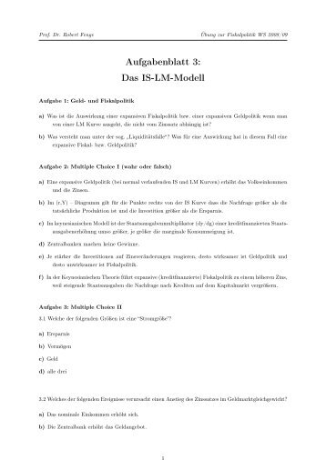 Aufgabenblatt 3: Das IS-LM-Modell