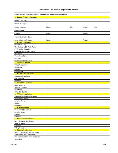 Appendix A PV System Inspection Checklist