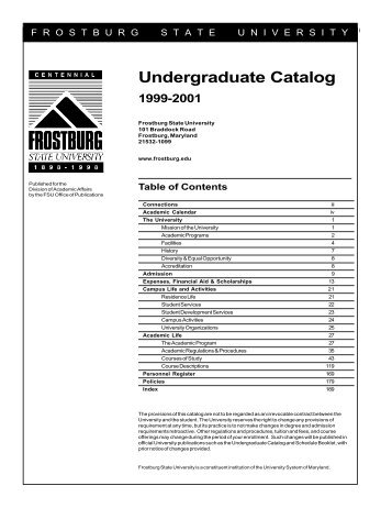 1999-2001 Undergraduate Catalog - Frostburg State University