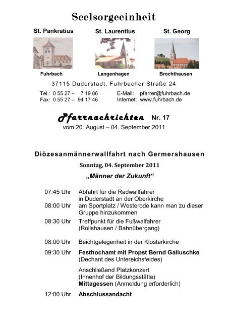 Pfarrnachrichten vom 20.08. bis 04.09.2011 - Frauenchor Fuhrbach