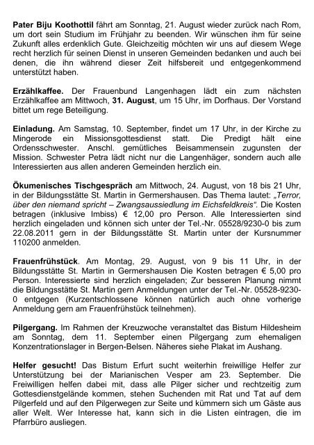 Pfarrnachrichten vom 20.08. bis 04.09.2011 - Frauenchor Fuhrbach