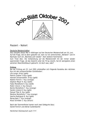 Dojoblättl vom Oktober 2001 - Fudoshin Dojo eV