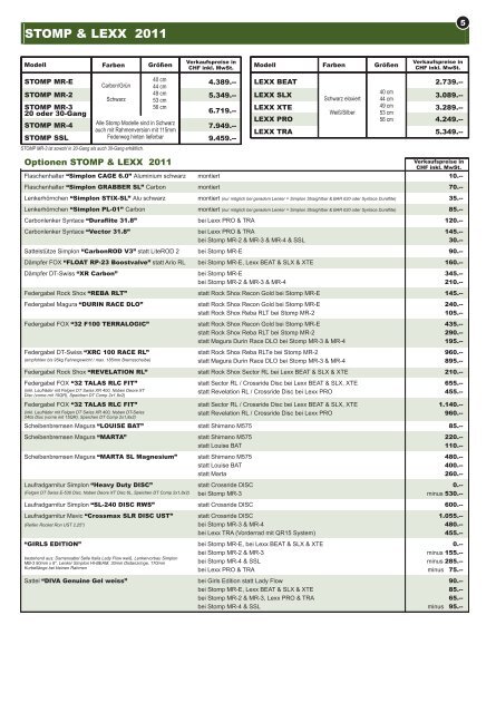 Unverbindlich empfohlene Richtpreise in Schweizer ... - Simplon