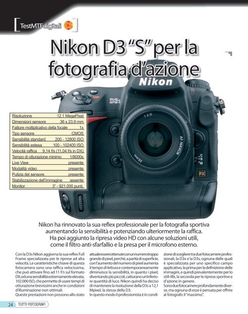 Nikon D3 “S” per la fotografia d'azione - Fotografia.it