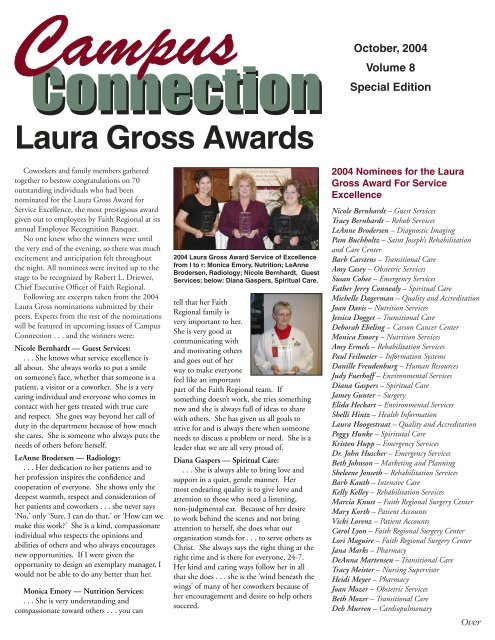 Laura Gross Awards - Faith Regional Health Services