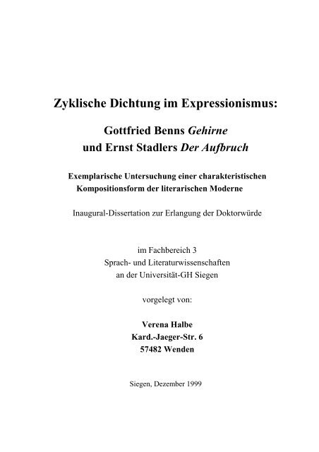 Zyklische Dichtung im Expressionismus: Gottfried ... - SUB Göttingen