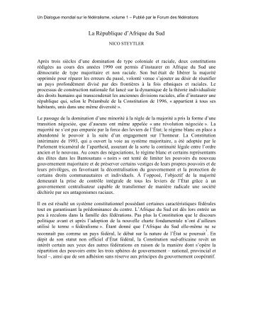 La République d'Afrique du Sud - Nico Steytler - Forum of Federations