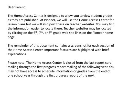 Dear Parent, The Home Access Center is designed to ... - Frisco ISD