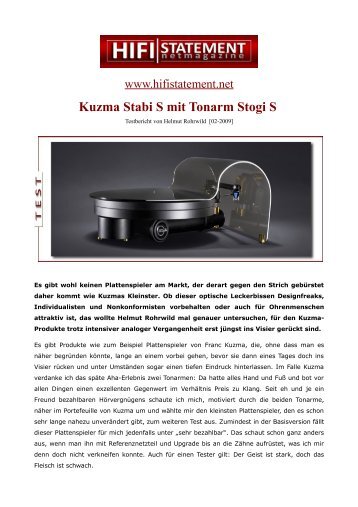 HifiStatement 02/2009 - KUZMA Stabi S mit Tonarm Stogi S