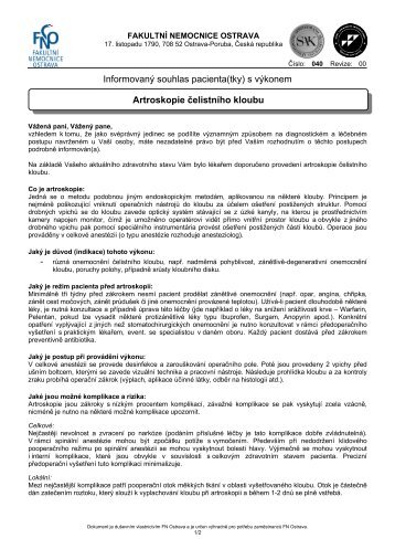 Artroskopie čelistního kloubu - Fakultní nemocnice Ostrava