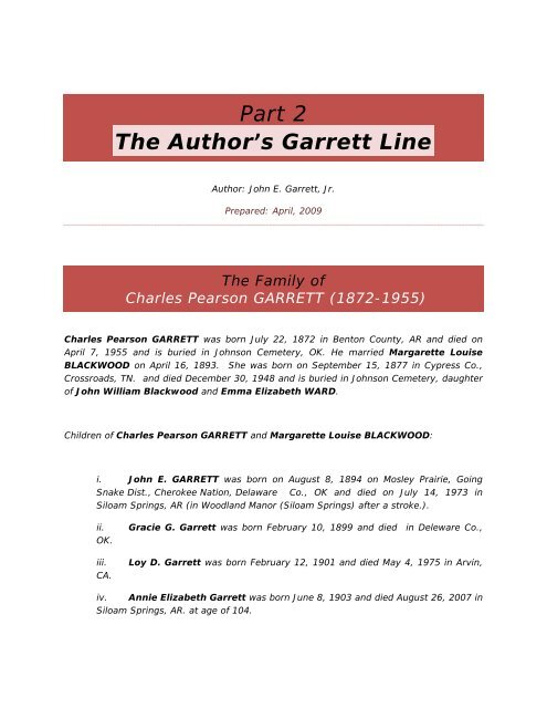 Part 2 The Author's Garrett Line - Garrett Family Genealogy